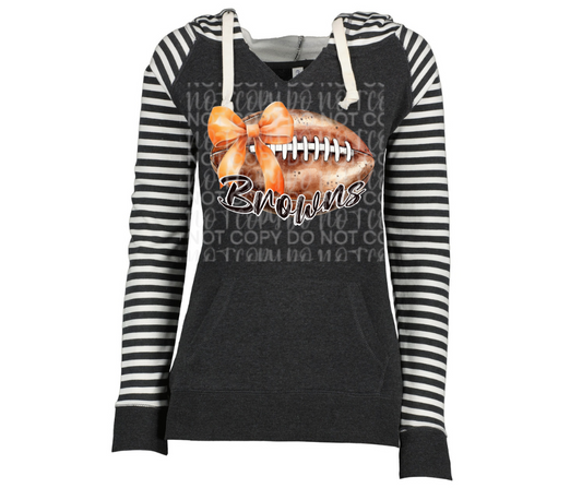 Vintage Football Browns Bow Striped Sleeves Hoodie Top Options Ogemaw Browns 2025