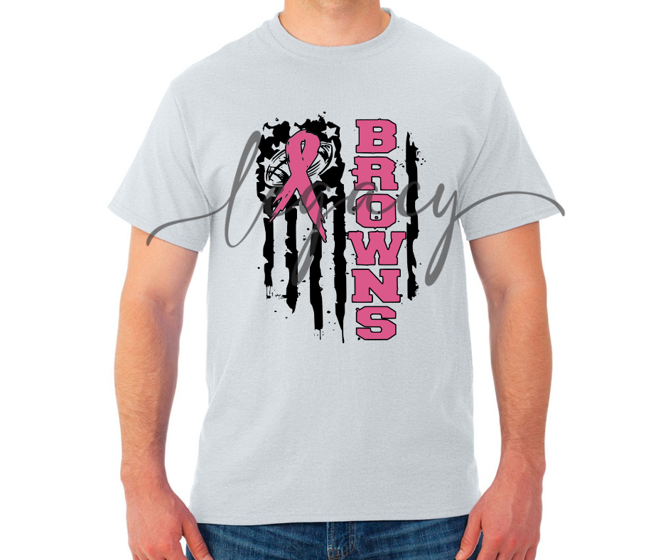 Pink Out Football Flag Black & Grey Cotton/Poly Blend Top Options Pink Out Football 2025 Ogemaw Browns
