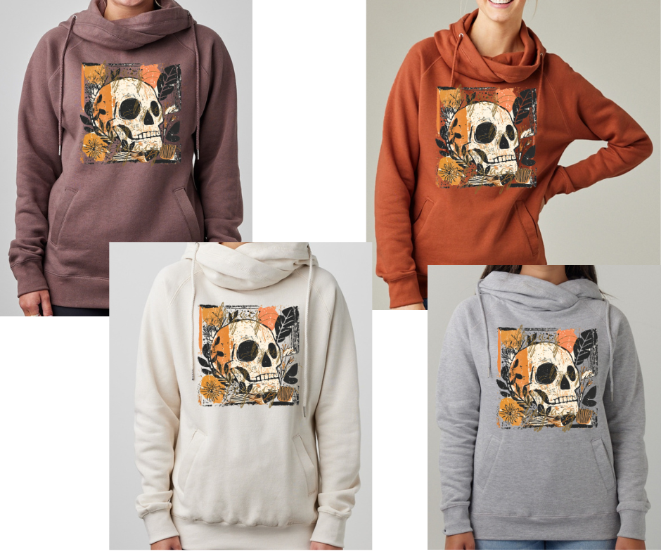 Cute Skelly Halloween Fall Floral Cowlneck sweater Top Options Fall 2025