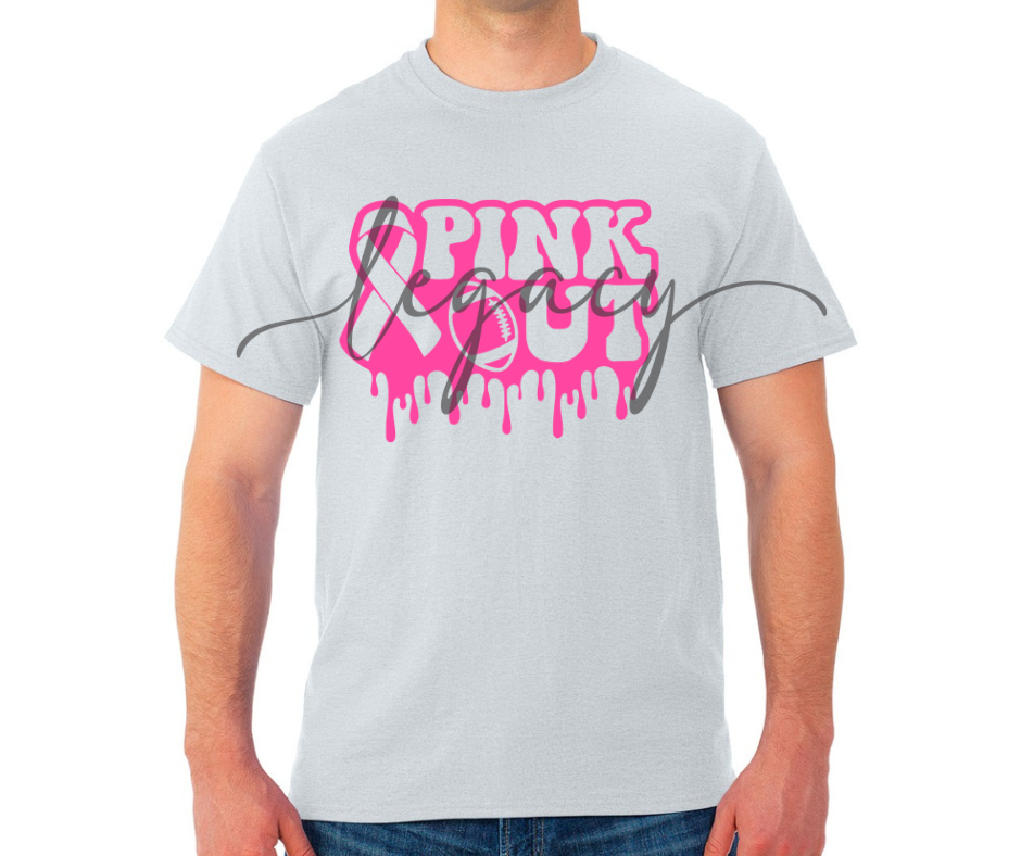 Pink Out Drip Black & Grey Cotton/Poly Blend Top Options Pink Out Football 2025 Ogemaw Browns Falcon Football