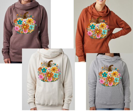 Cute Floral Pumpkin Halloween Fall Floral Cowlneck sweater Top Options Fall 2025