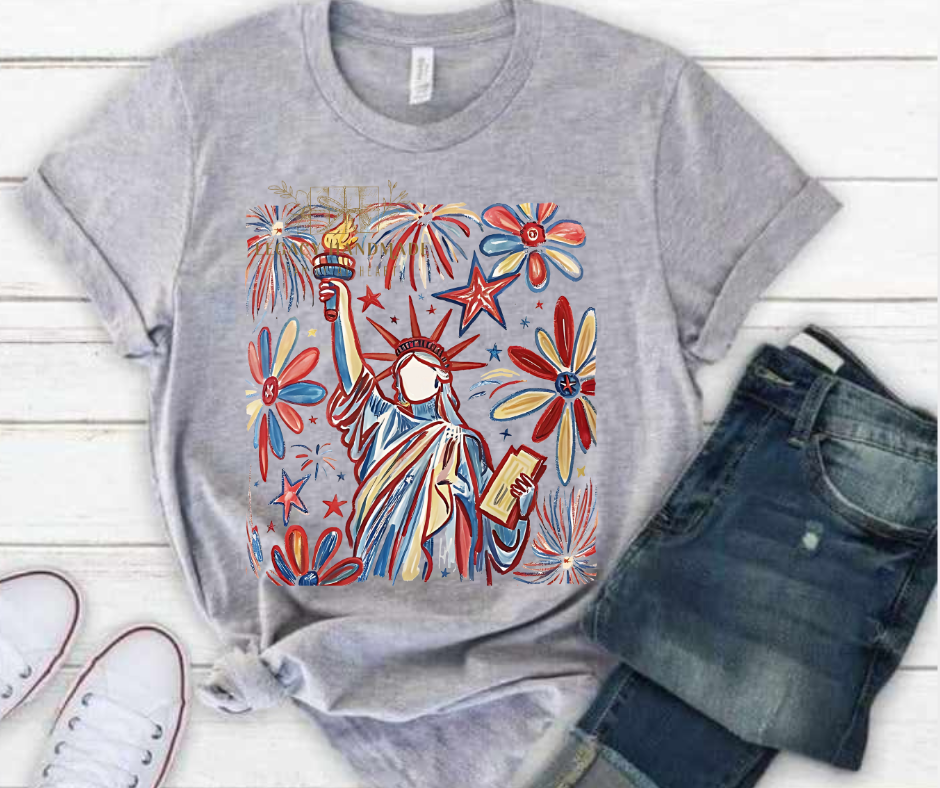 Lady Liberty Floral Fireworks 4th Red White & Blue American Pride America Freedom 2025