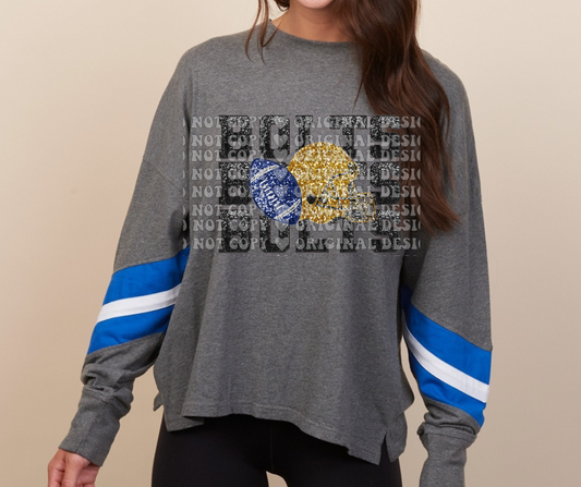 Thunderbolts Stacked Faux Glitter football Long Sleeve Color Block Top Mio Thunderbolts 2025