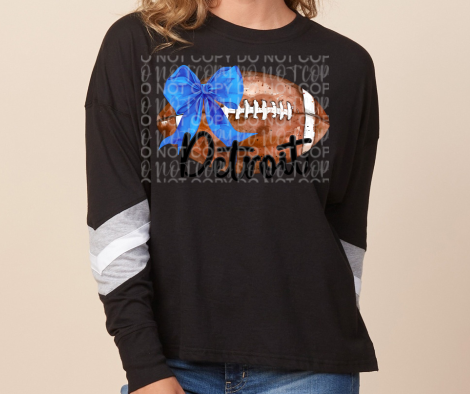 Lions Football Bow Long Sleeve Color Block Top Options One Pride