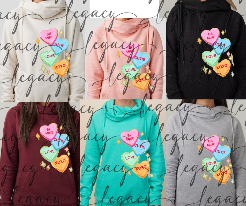 Stacked conversation hearts Vday 2026 Cowl Neck Top Multi Color Options