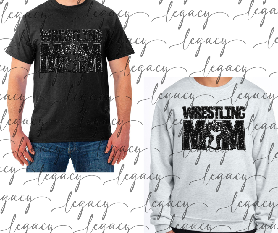 Wrestling MOM Faux Glitter Wrestling 2025 Cotton/Poly Blend Multi Color Top Options Wrestling 2025
