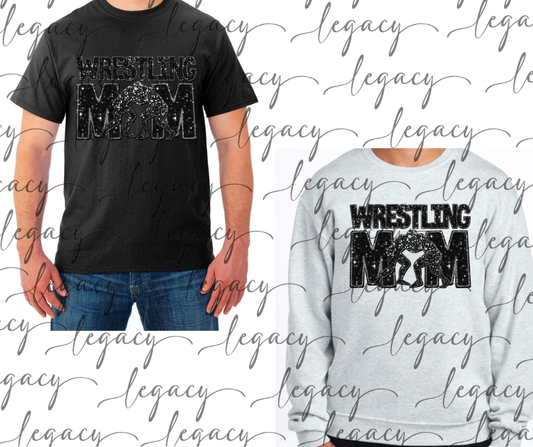 Wrestling MOM Faux Glitter Wrestling 2025 Cotton/Poly Blend Multi Color Top Options Wrestling 2025