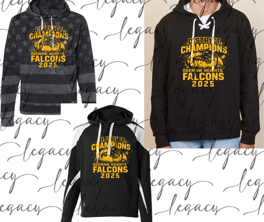 2025 Falcon Football DISTRICT CHAMPS Specialty Hoodie Options