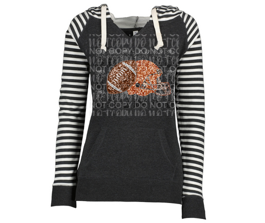 Stacked Faux Glitter Browns Football Helmet Striped Sleeves Hoodie Top Options Ogemaw Browns 2025