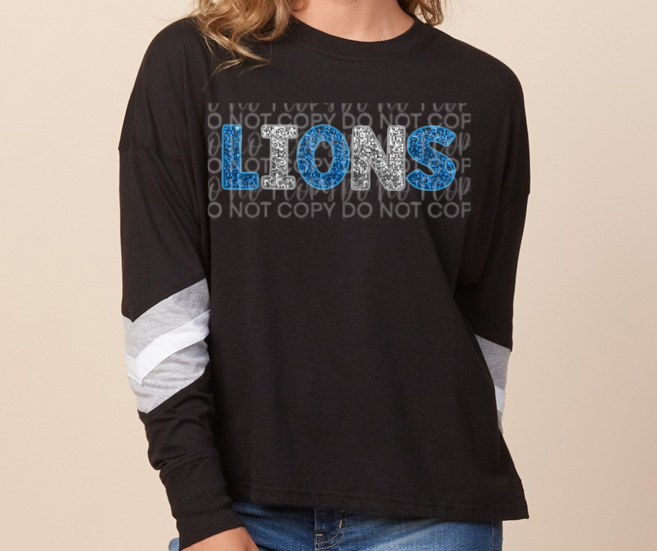 Lions Football Faux Glitter Striped Sleeves Hoodie Top Options One Pride