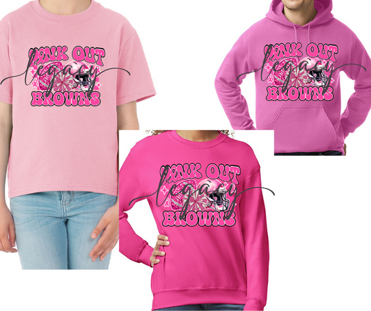 PINK Cotton/Poly Blend Top Options Pink Out Football Helmet Pom 2025 Ogemaw Browns