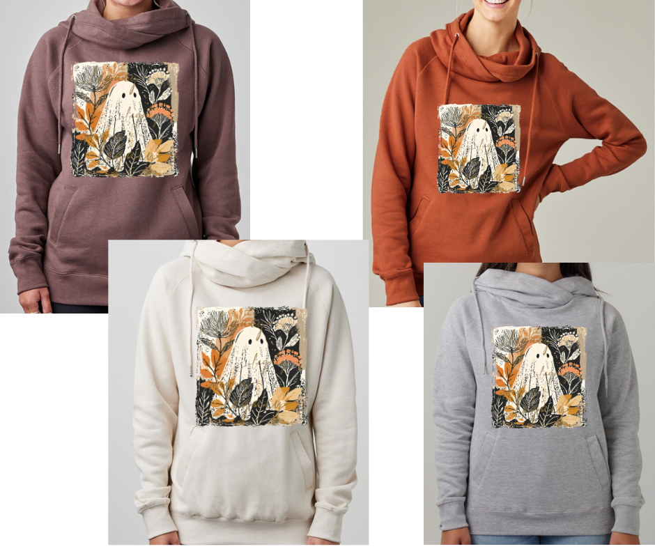 Cute Ghosty Halloween Fall Floral Cowlneck sweater Top Options Fall 2025
