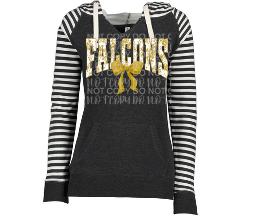 Falcons floral bow Striped Sleeves Hoodie Top Options Ogemaw Falcons 2025