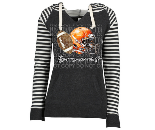 Browns Football Helmet Football Cursive Striped Sleeves Hoodie Top Options Ogemaw Browns 2025