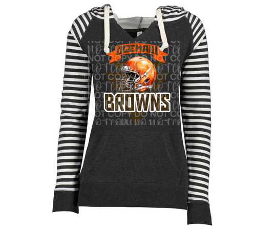 Browns Football Helmet Triangles Striped Sleeves Hoodie Top Options Ogemaw Browns 2025