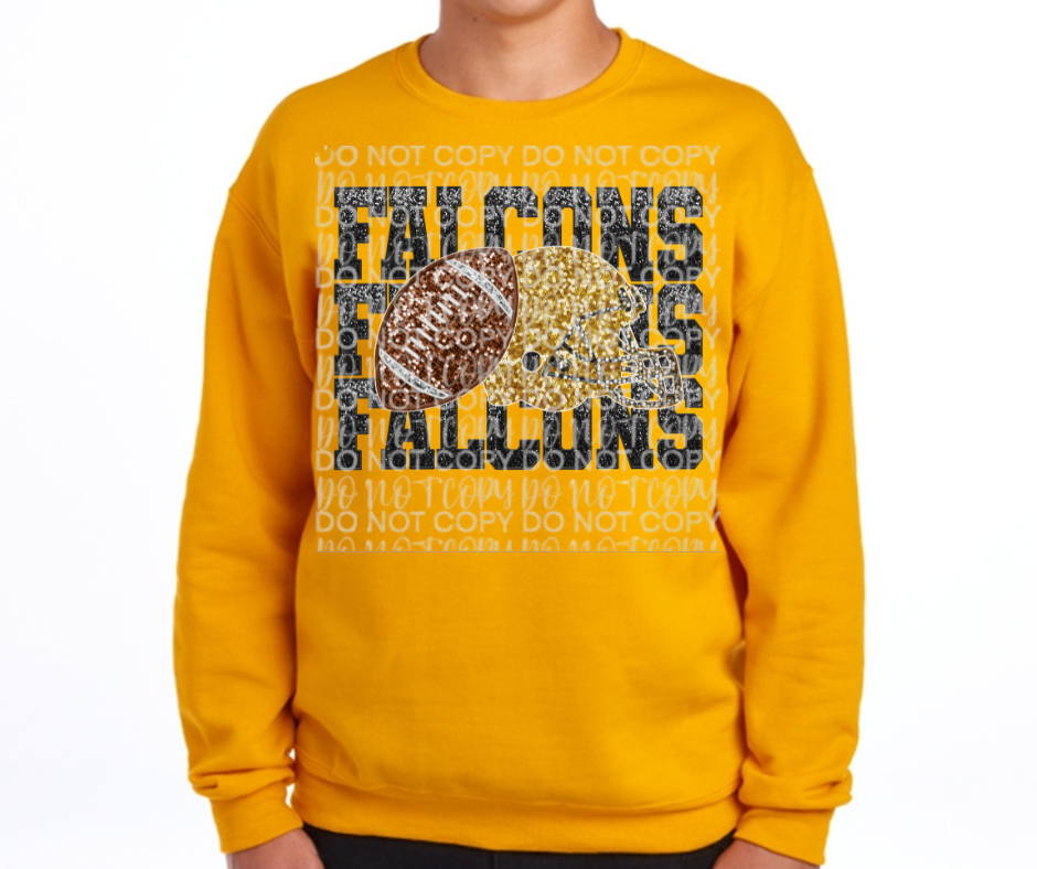 Ogemaw Falcon Football 2025 FAUX GLITTER STACKED FALCONS FOOTBALL HELMET Falcon Sports Cotton/Poly Blend Top Options