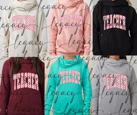 Teacher word tiny hearts Vday 2026 Cowl Neck Top Multi Color Options