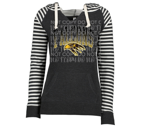 Falcons Ombre logo Striped Sleeves Hoodie Top Options Ogemaw Falcons 2025