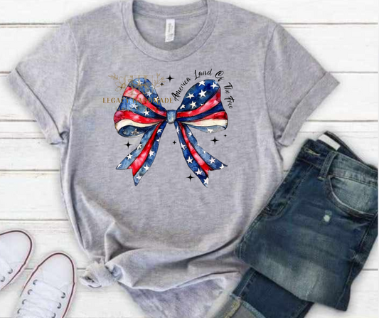 Cutesy Bow Stripes Stars Land of the Free 4th Red White & Blue American Pride America Freedom 2025