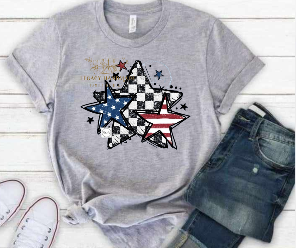 Stars striped checkered 4th Red White & Blue American Pride America Freedom 2025