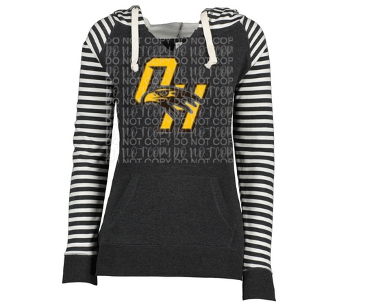 OH Falcon Logo Striped Sleeves Hoodie Top Options Ogemaw Falcons 2025