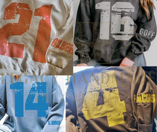 Jumbo Numbers Sports Top Football Soccer Volleyball Softball Lions Falcons Ogemaw Heights Browns Comfort Colors Crewneck One Pride