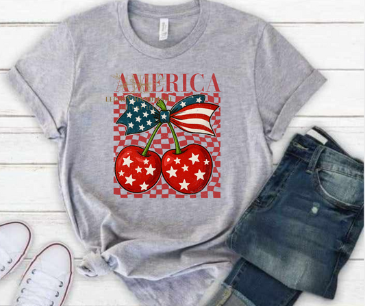 America Cherries Checkered Stars Cutesy 4th Red White & Blue American Pride America Freedom 2025