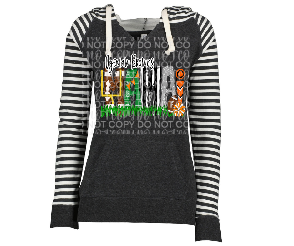 Ogemaw Browns Mama with optional sleeve detail Striped Sleeves Hoodie Top Options Ogemaw Browns 2025