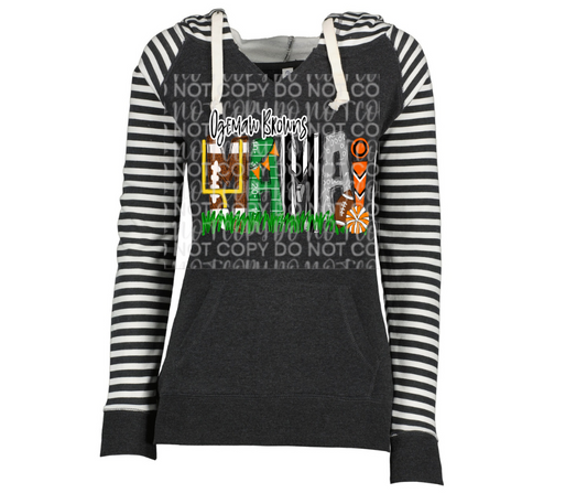 Ogemaw Browns Mama with optional sleeve detail Striped Sleeves Hoodie Top Options Ogemaw Browns 2025