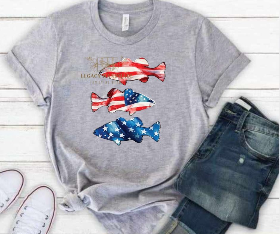 Fish Silhouette Watercolor 4th Red White & Blue American Pride America Freedom 2025