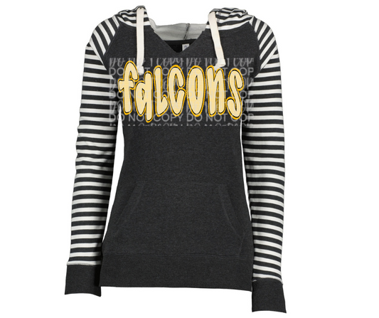 Falcons yellow lettering Striped Sleeves Hoodie Top Options Ogemaw Falcons 2025