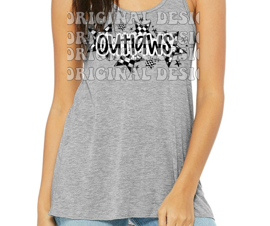 Ogemaw Outlaws 2025 Softball Red Black Gray Tank Top Options Checkered Outlaws Stars