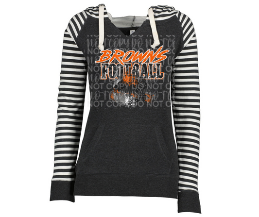 Browns Football Grunge Helmet Striped Sleeves Hoodie Top Options Ogemaw Browns 2025