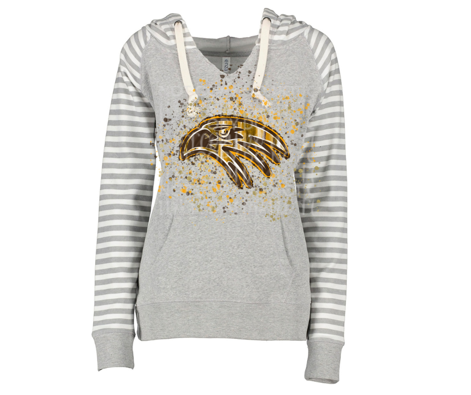Falcon Logo paint splatter Helmet Striped Sleeves Hoodie Top Options Ogemaw Falcons 2025