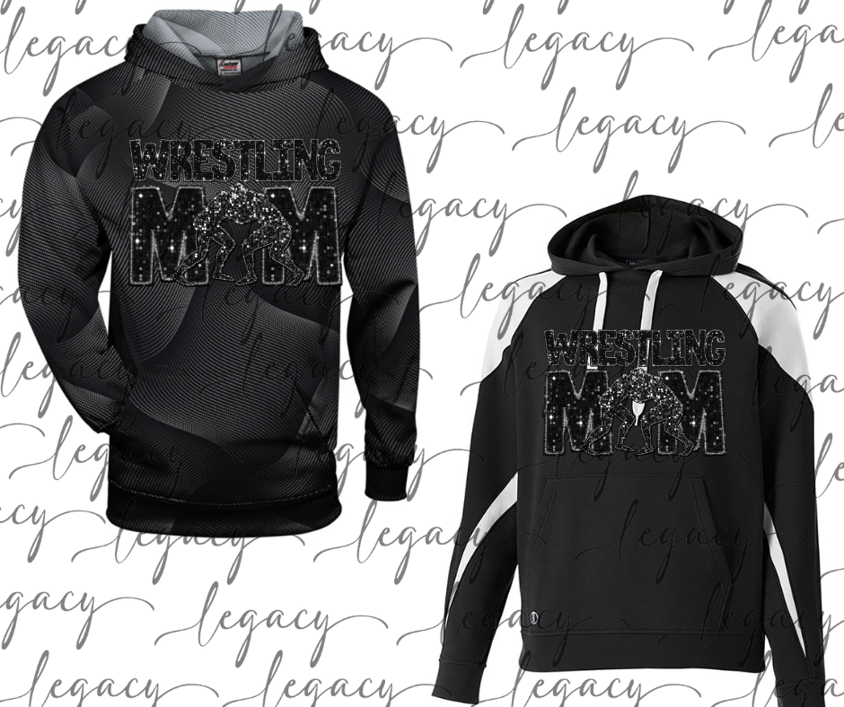Wrestling MOM Faux Glitter Wrestling 2025 Specialty Name Brand Hoodie Options Bulldogs 2025 Falcon Wrestling 2025 OHHS Wrestling