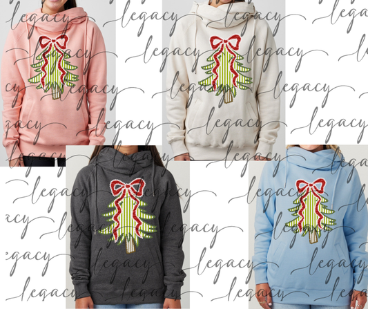 Bow & Tree Cowl Neck Top Multi Color Options Holiday Magic