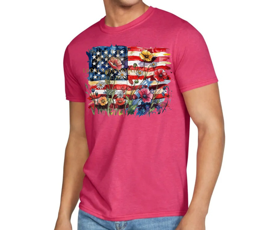 Floral Flag Watercolor 4th Red White & Blue American Pride America Freedom