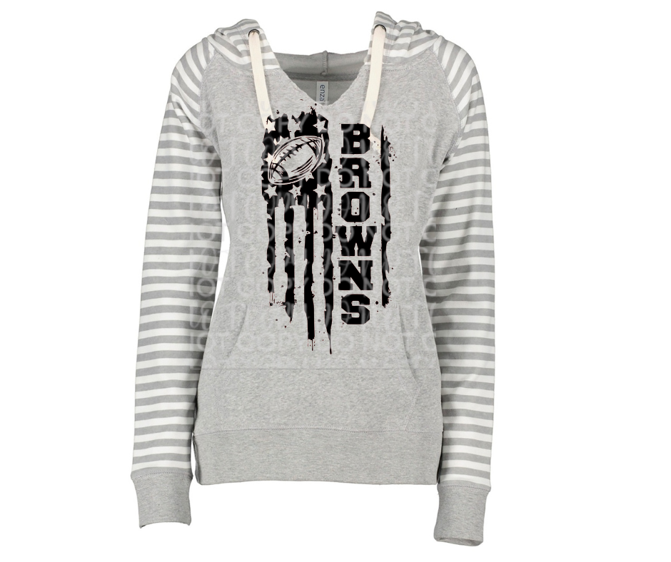 Ogemaw Browns Flag Striped Sleeves Hoodie Top Options Ogemaw Browns 2025