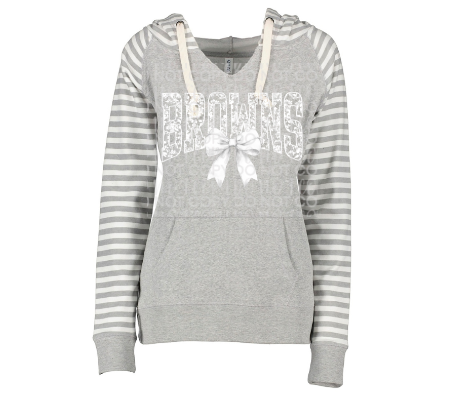 Browns Floral Bow Striped Sleeves Hoodie Top Options Ogemaw Browns 2025