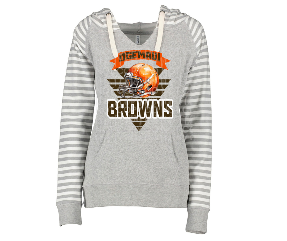 Browns Football Helmet Triangles Striped Sleeves Hoodie Top Options Ogemaw Browns 2025