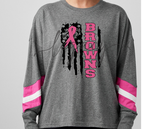 Football Flag Pink Out Football Drip Long Sleeve Varsity Style Top Ogemaw Browns Falcon Football 2025