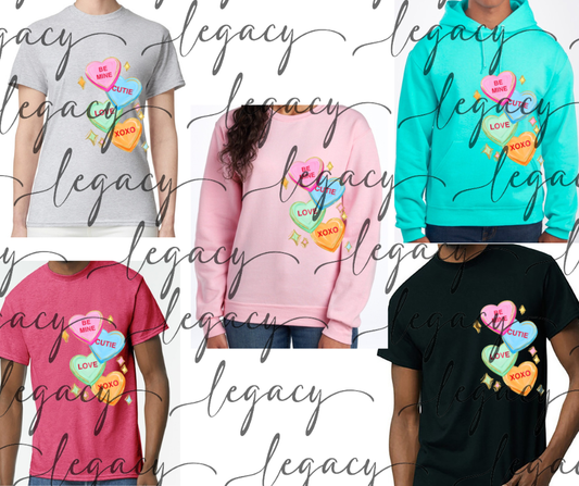 Stacked conversation hearts Vday Valentines 2026 Cotton/Poly Blend Multi Color Top Options