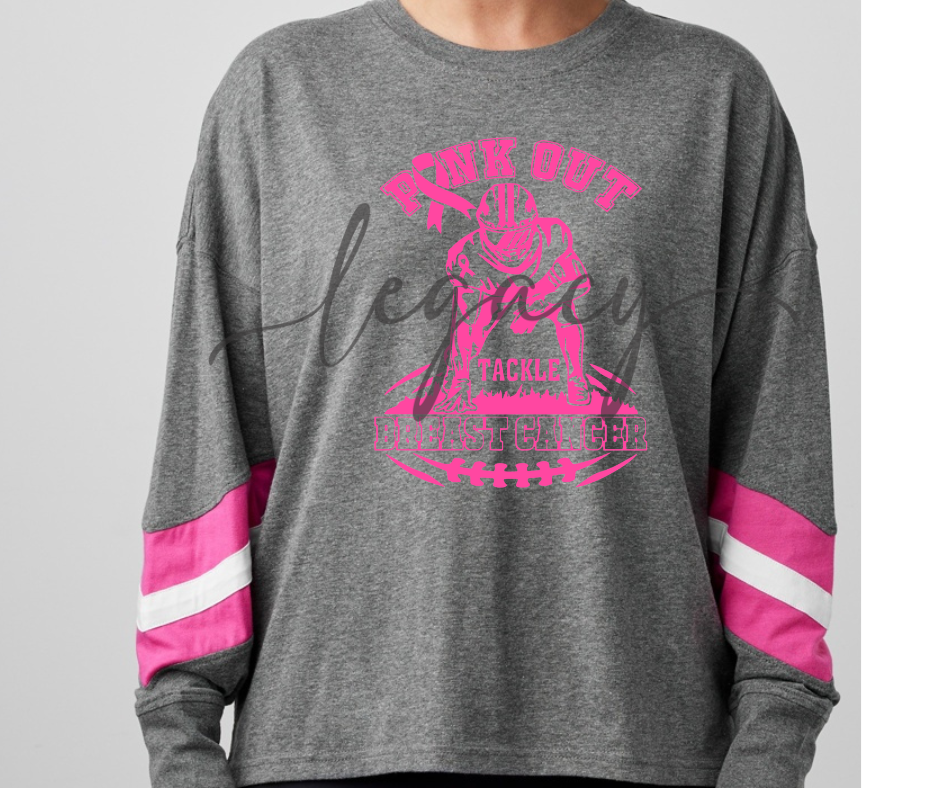 Football Player Pink Out Football Long Sleeve Varsity Style Top Ogemaw Browns Falcon Football 2025