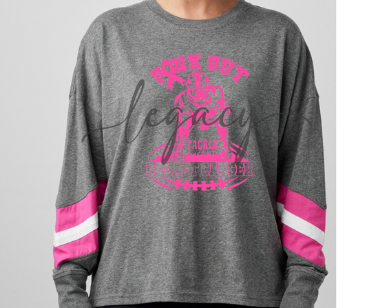 Football Player Pink Out Football Long Sleeve Varsity Style Top Ogemaw Browns Falcon Football 2025