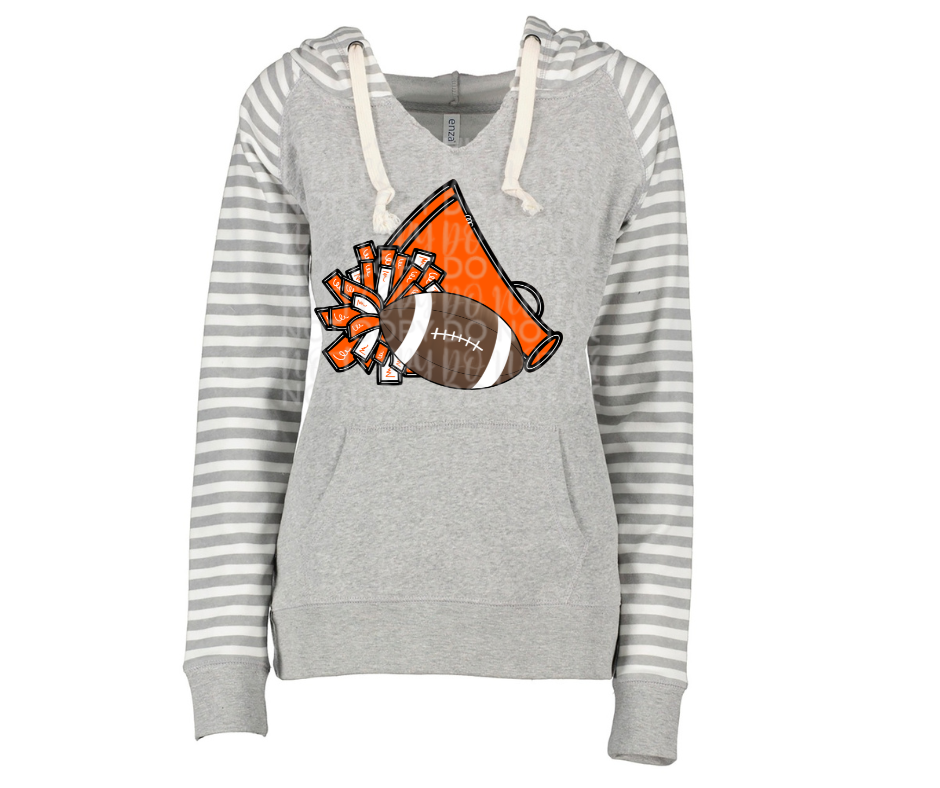 Megaphone Pom Football Striped Sleeves Hoodie Top Options Ogemaw Browns 2025