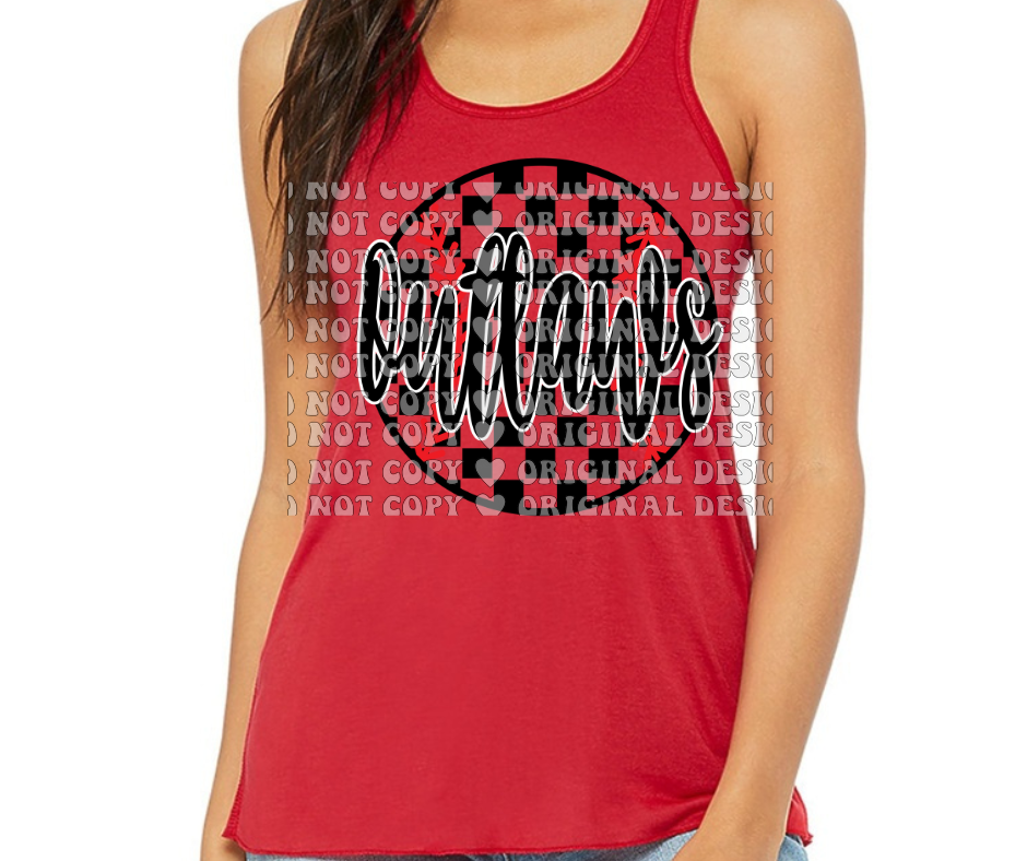 Ogemaw Outlaws 2025 Softball Red Black Gray Tank Top Options Checkered Softball Outlaws
