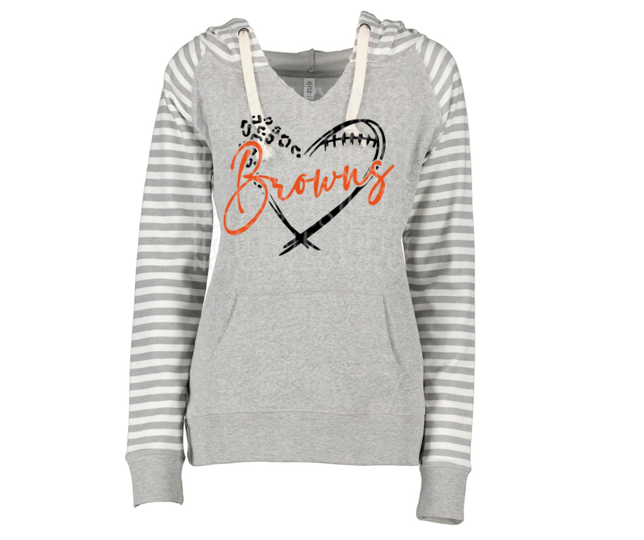 Browns Leo Heart Striped Sleeves Hoodie Top Options Ogemaw Browns 2025