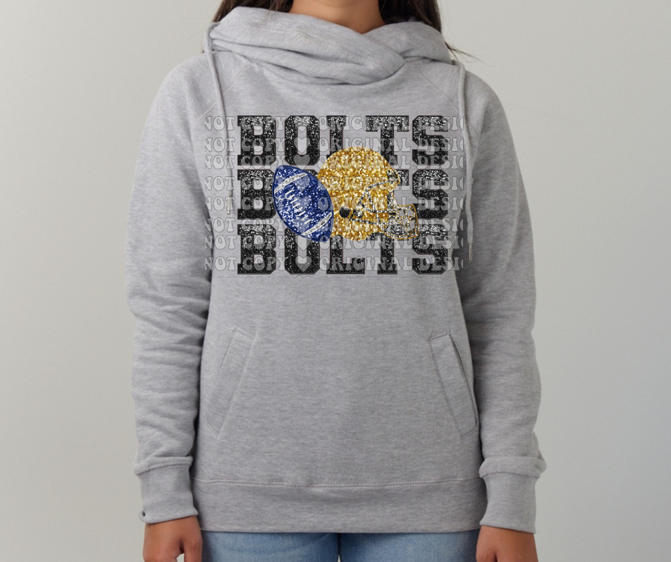 Thunderbolts Stacked Faux Glitter Football Cowl Neck Top Options Mio Thunderbolts 2025