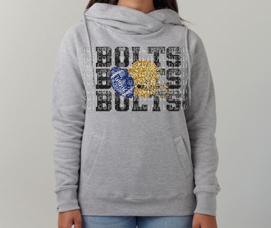 Thunderbolts Stacked Faux Glitter Football Cowl Neck Top Options Mio Thunderbolts 2025