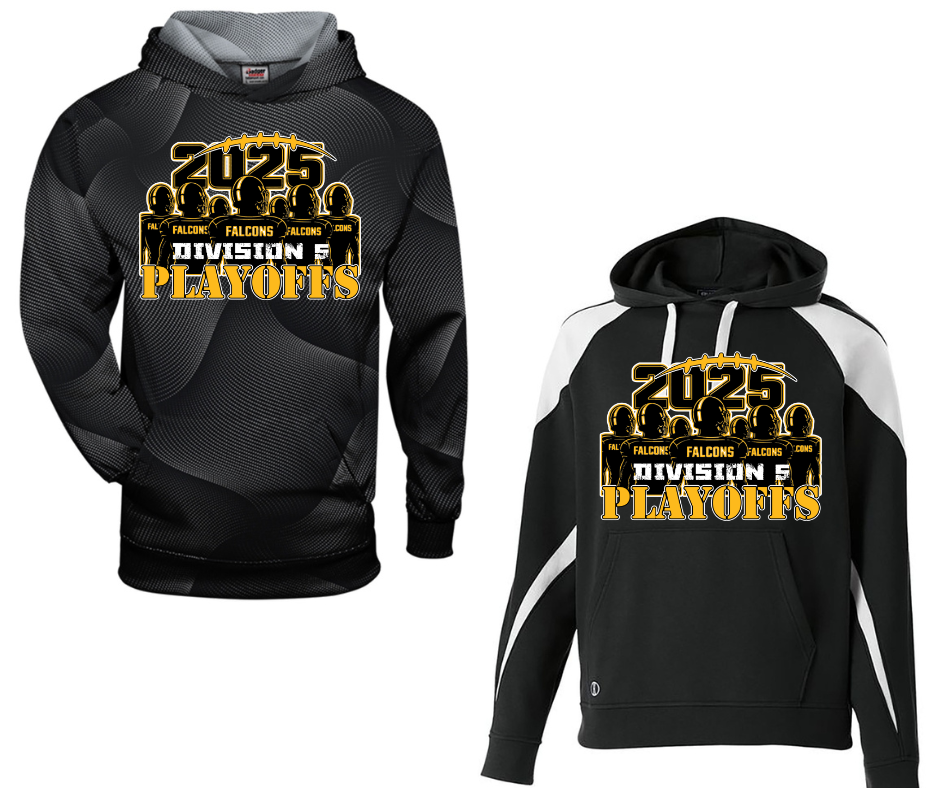 2025 Falcon Football Playoffs Specialty Name Brand Hoodie Options